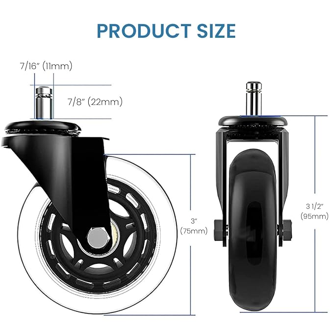 3 Inches Silent and Smooth Rolling Casters.