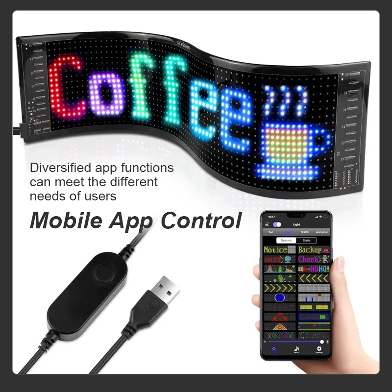 Multi-Use Flexible LED Sign Programmable Scrolling Text & Animation Display with APP-Control