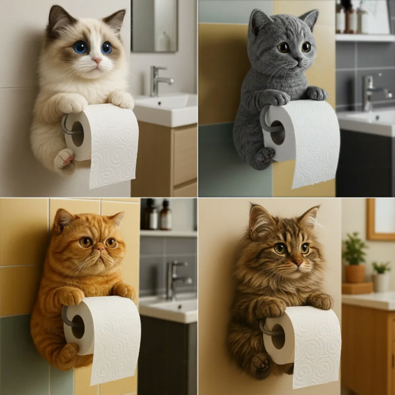 Wall-mounted toilet paper holder with cat