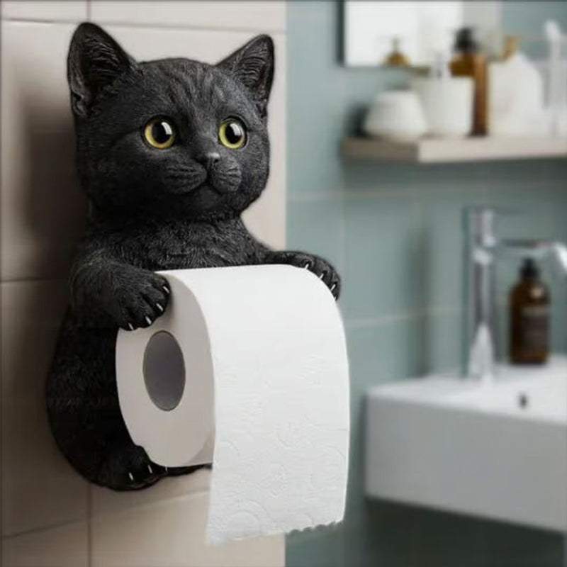 Wall-mounted toilet paper holder with cat