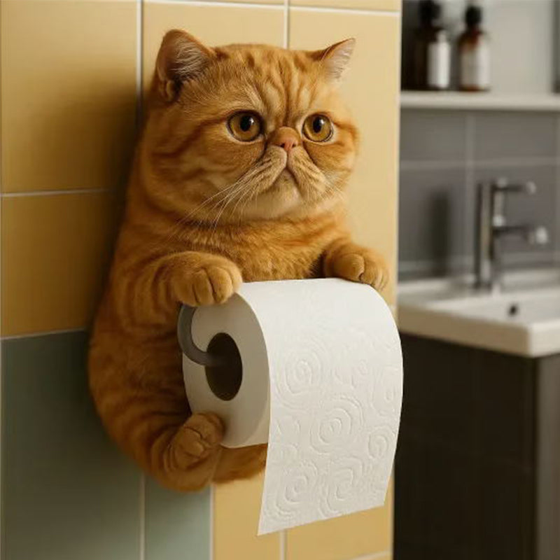 Wall-mounted toilet paper holder with cat