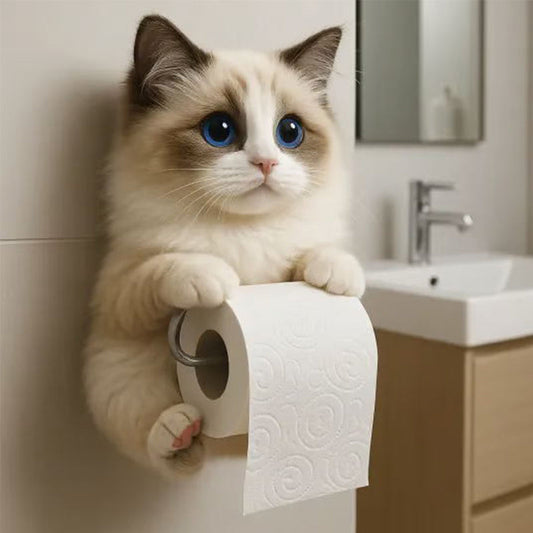 Wall-mounted toilet paper holder with cat