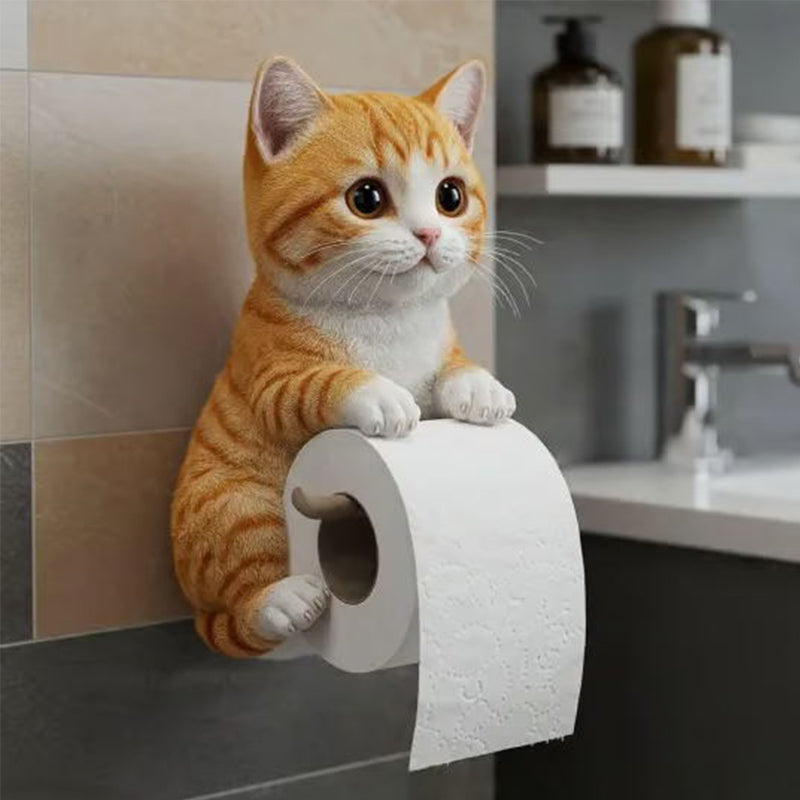 Wall-mounted toilet paper holder with cat