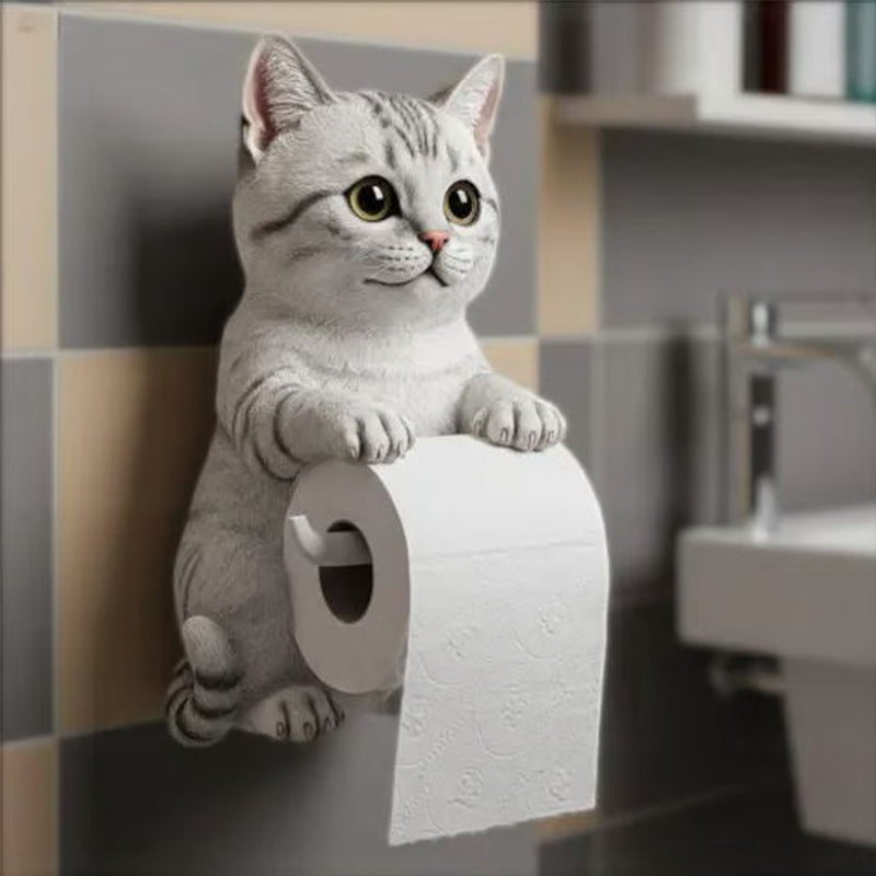 Wall-mounted toilet paper holder with cat