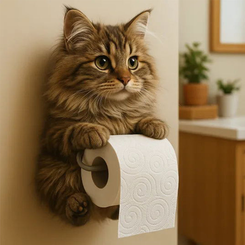 Wall-mounted toilet paper holder with cat