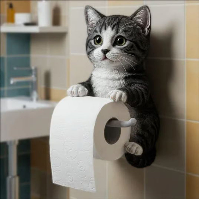 Wall-mounted toilet paper holder with cat