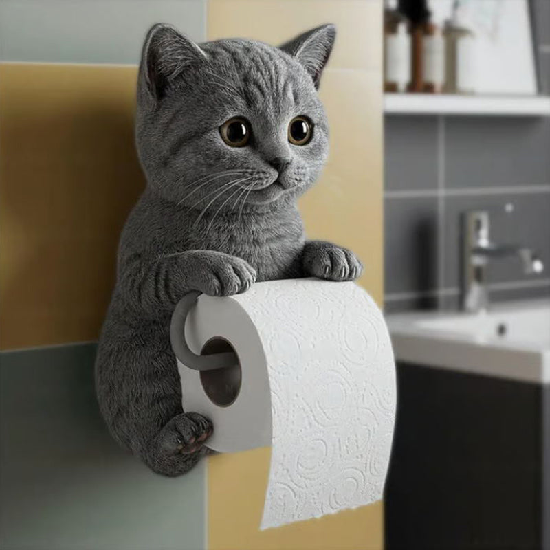 Wall-mounted toilet paper holder with cat